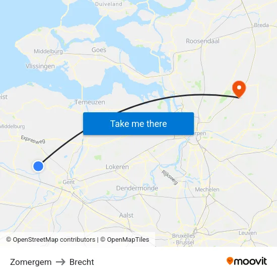 Zomergem to Brecht map