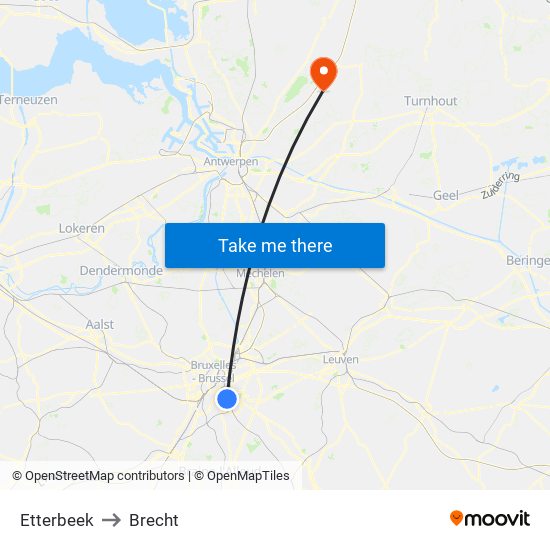 Etterbeek to Brecht map