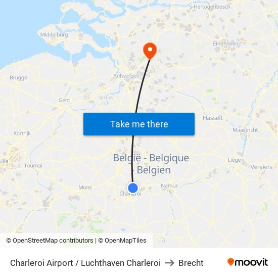 Charleroi Airport / Luchthaven Charleroi to Brecht map