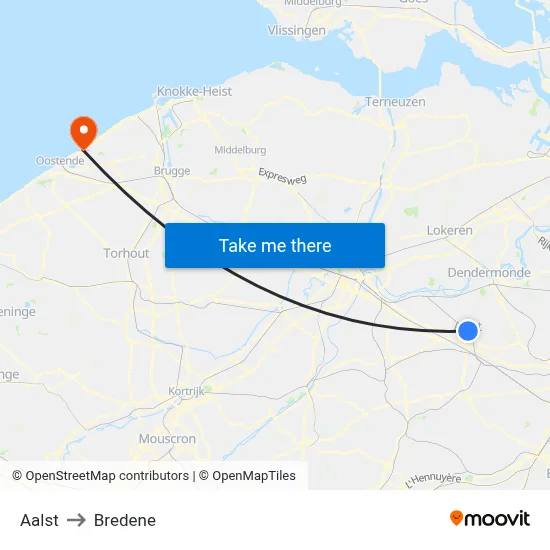 Aalst to Bredene map