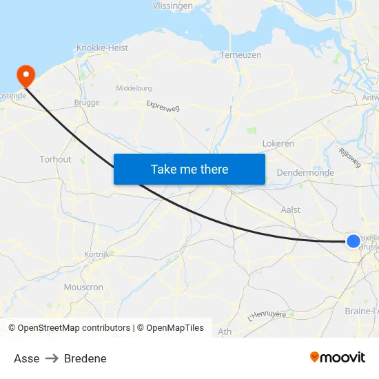 Asse to Bredene map