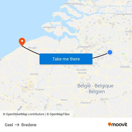 Geel to Bredene map