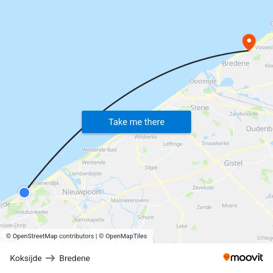 Koksijde to Bredene map