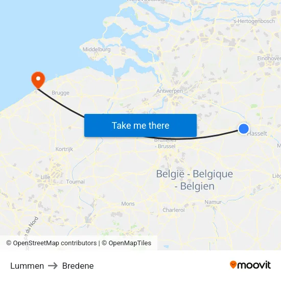 Lummen to Bredene map