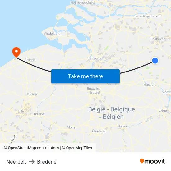 Neerpelt to Bredene map