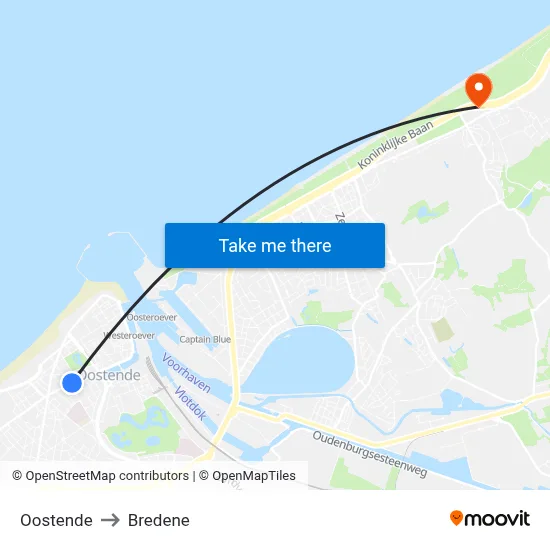 Oostende to Bredene map