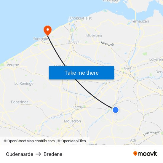 Oudenaarde to Bredene map