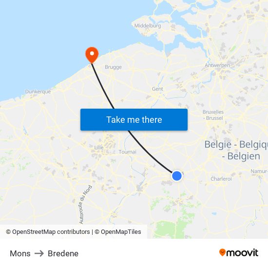 Mons to Bredene map