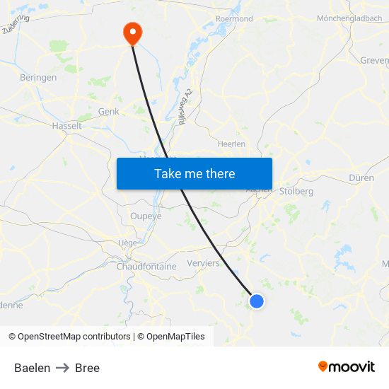 Baelen to Bree map
