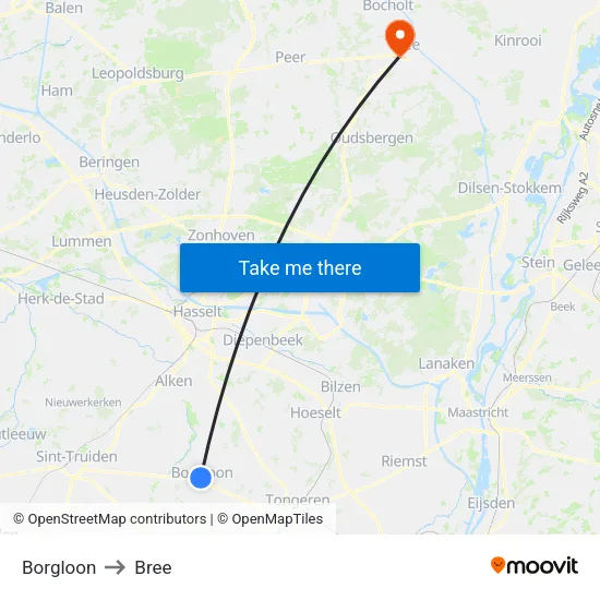 Borgloon to Bree map