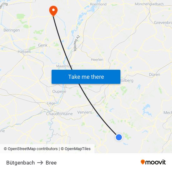 Bütgenbach to Bree map