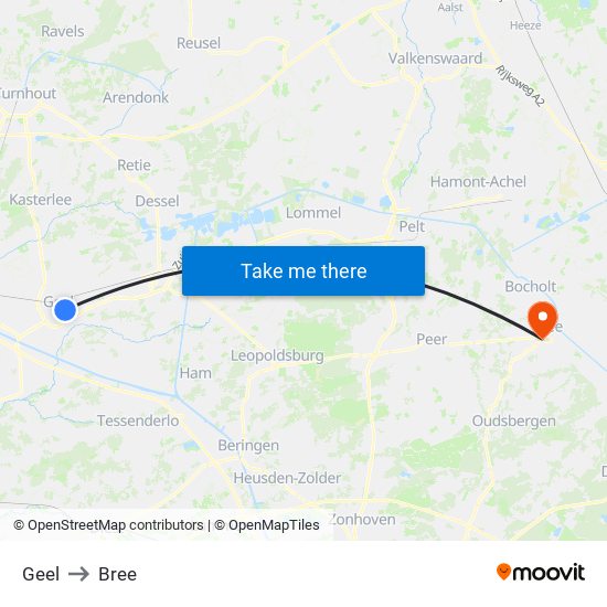 Geel to Bree map