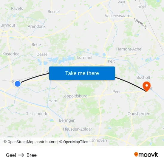 Geel to Bree map