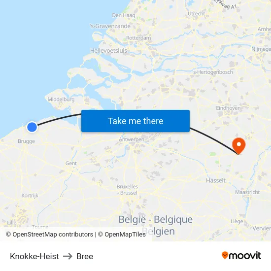 Knokke-Heist to Bree map
