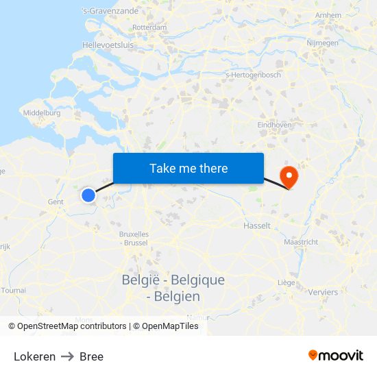 Lokeren to Bree map