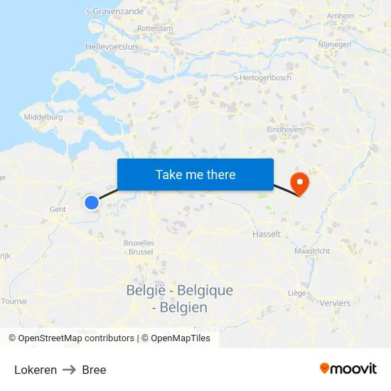 Lokeren to Bree map