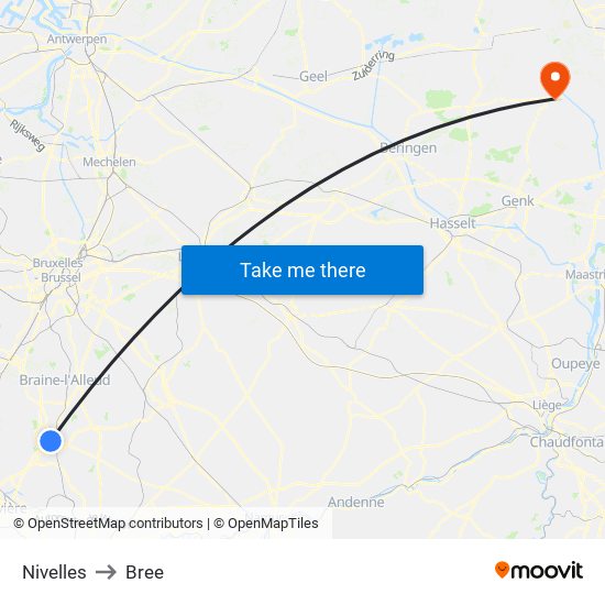 Nivelles to Bree map
