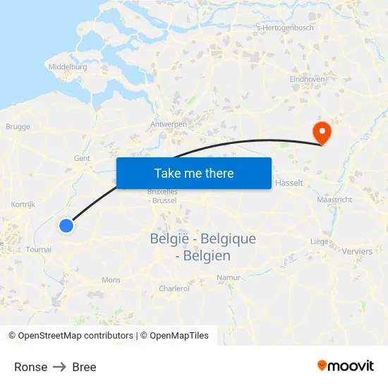 Ronse to Bree map