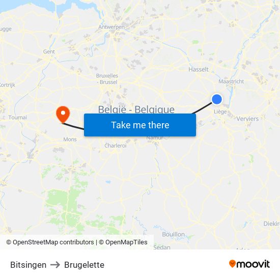 Bitsingen to Brugelette map