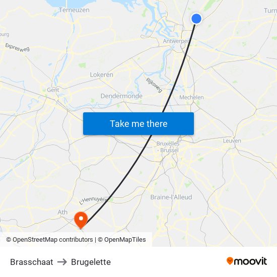 Brasschaat to Brugelette map