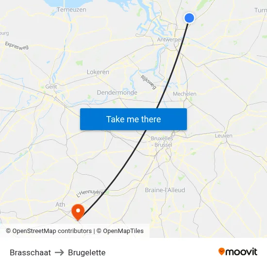 Brasschaat to Brugelette map