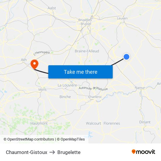 Chaumont-Gistoux to Brugelette map