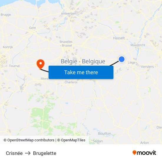 Crisnée to Brugelette map