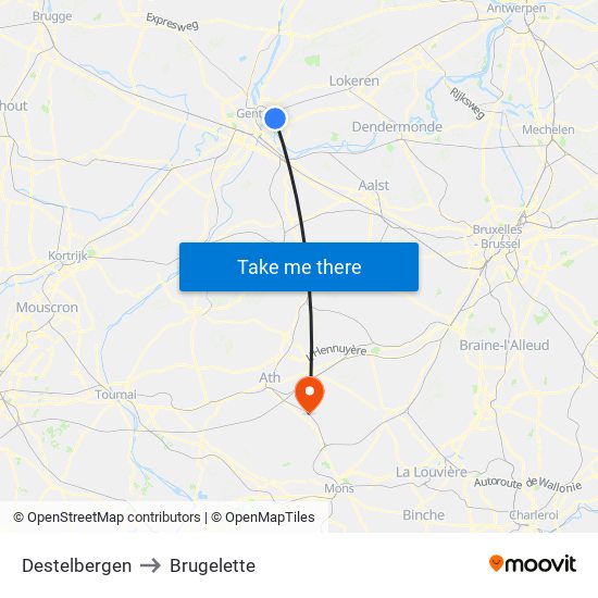Destelbergen to Brugelette map