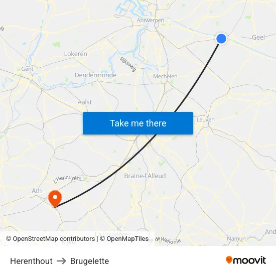 Herenthout to Brugelette map