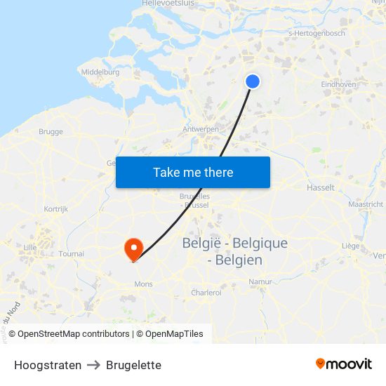 Hoogstraten to Brugelette map