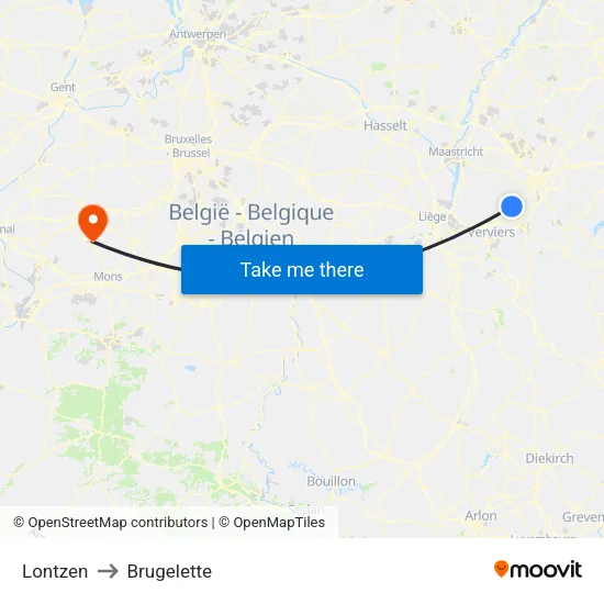 Lontzen to Brugelette map