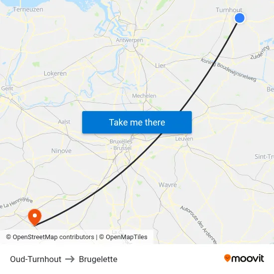 Oud-Turnhout to Brugelette map