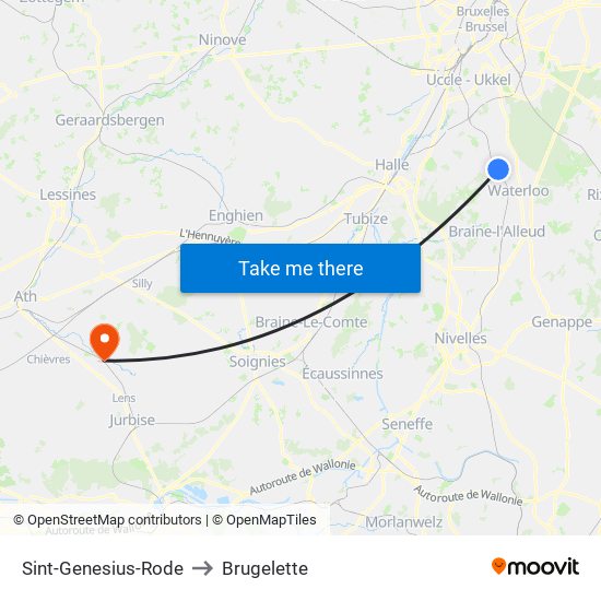 Sint-Genesius-Rode to Brugelette map