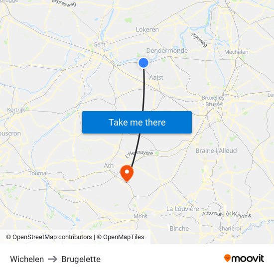Wichelen to Brugelette map