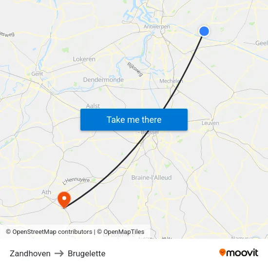 Zandhoven to Brugelette map