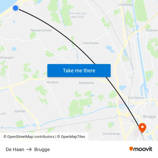 De Haan to Brugge map