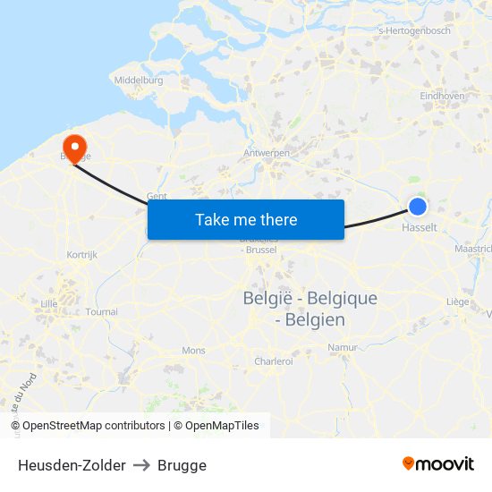 Heusden-Zolder to Brugge map