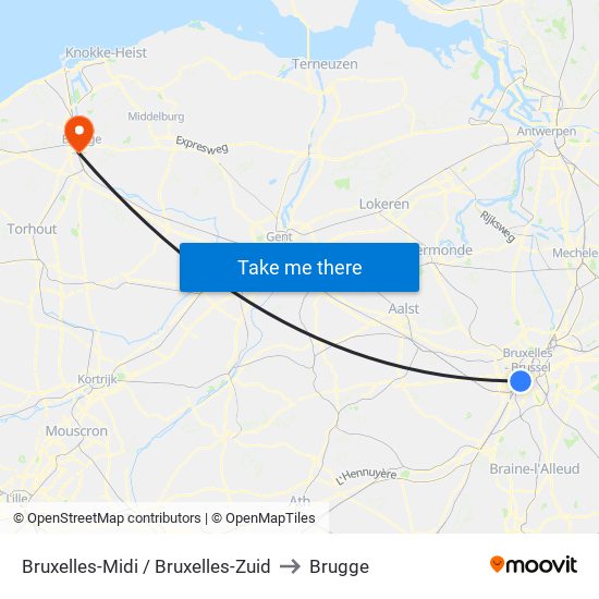 Bruxelles-Midi / Bruxelles-Zuid to Brugge map