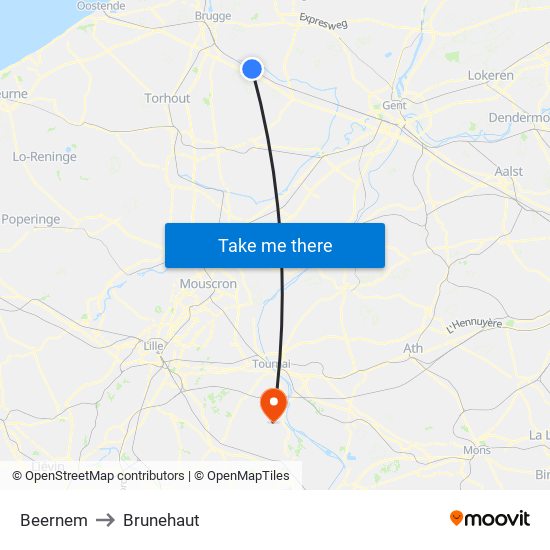 Beernem to Brunehaut map