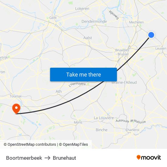 Boortmeerbeek to Brunehaut map