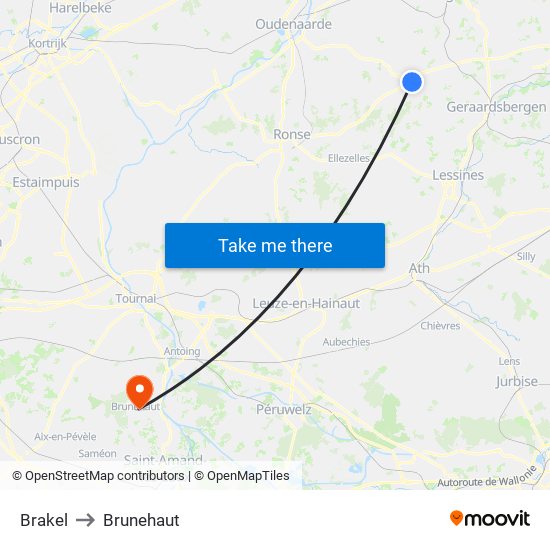 Brakel to Brunehaut map