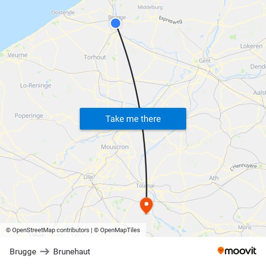 Brugge to Brunehaut map