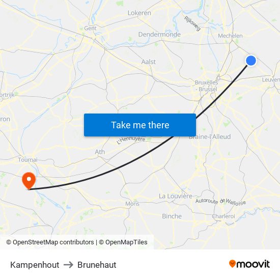 Kampenhout to Brunehaut map