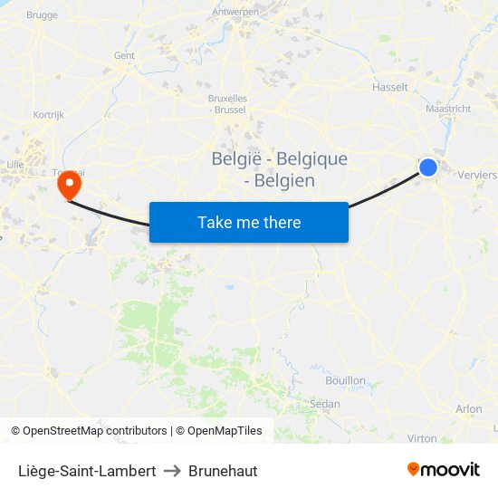 Liège-Saint-Lambert to Brunehaut map