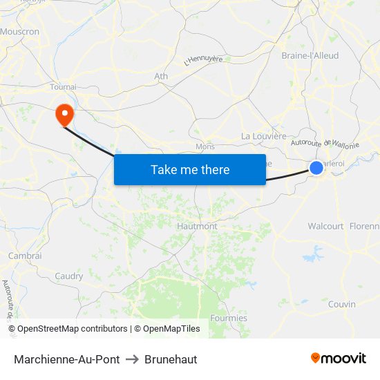 Marchienne-Au-Pont to Brunehaut map