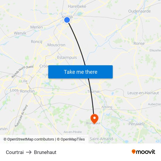 Courtrai to Brunehaut map