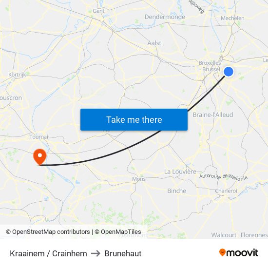 Kraainem / Crainhem to Brunehaut map