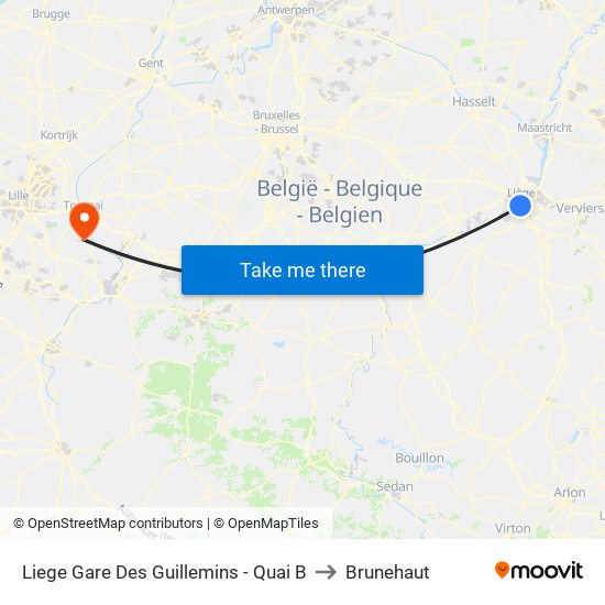 Liege Gare Des Guillemins - Quai B to Brunehaut map