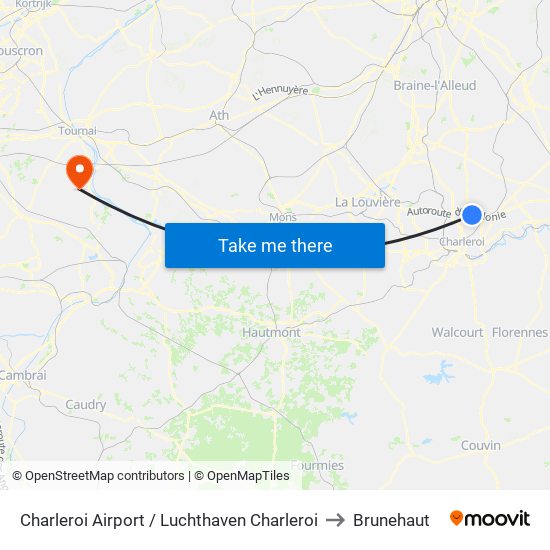 Charleroi Airport / Luchthaven Charleroi to Brunehaut map