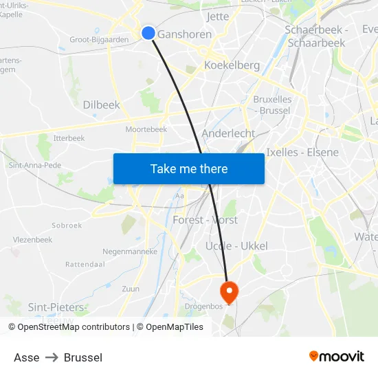 Asse to Brussel map